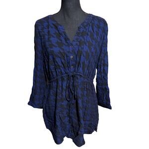 Motherhood Maternity Blue and Black Houndstooth Tie Front Top Women's XL
